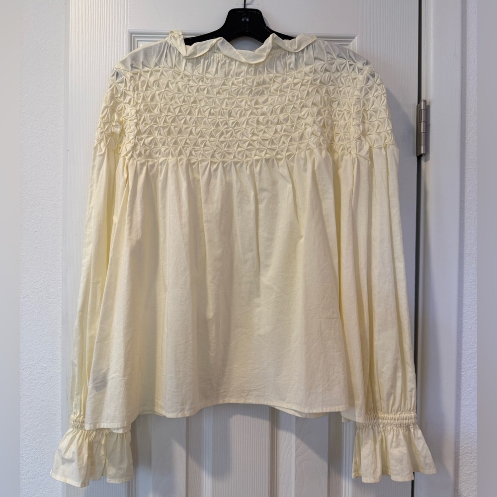 Merlette Majorelle Pale Yellow Smocked Long Sleeve Blouse - Picture 4 of 8